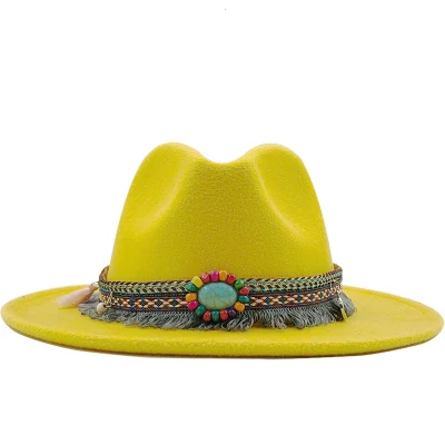 Nuevo Sombrero de Panamá Fedora de fieltro de lana de ala ancha para hombres y mujeres con hebilla de cinturón Jazz Trilby Cap Party Formal Top Hat en rosa, negro X XL