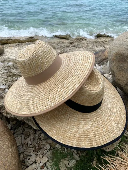 Venta al por mayor, gorra de visera personalizada, sombrero de paja de protección UV de ala ancha para mujer de verano para mujer