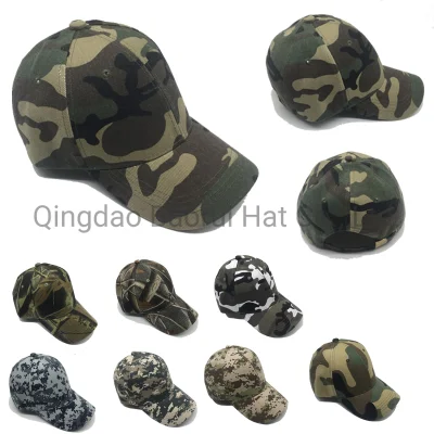 Gorras de béisbol de camuflaje 100% poliéster Sombreros en blanco