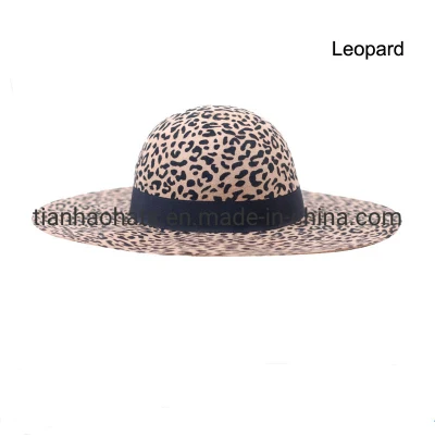 Sombrero de mujer de leopardo de fieltro de lana 100% de alta calidad