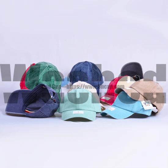 6 Panel Ajustable Liso Vintage Algodón Gorras Personalizado En blanco Sin estructura Lavado Gorras de béisbol Papá Gorras Sombreros