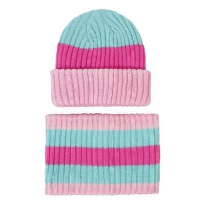 Sombrero de punto de rayas de invierno para niños y conjuntos de bufanda de lazo Gorro de invierno para niños con gorro de color de contraste para niñas